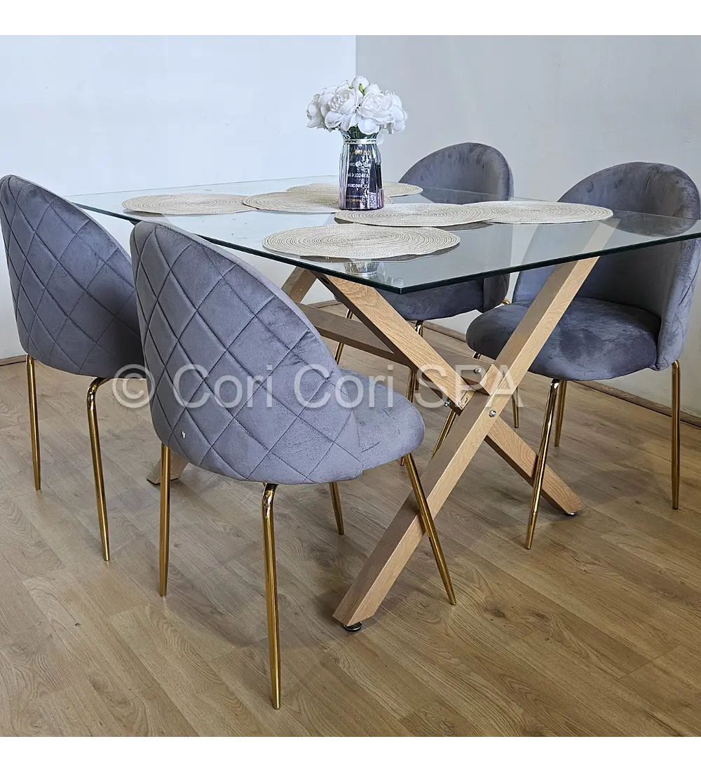 Comedor Medlock 140x90cms + 4 Sillas Bread Gold Velvet 