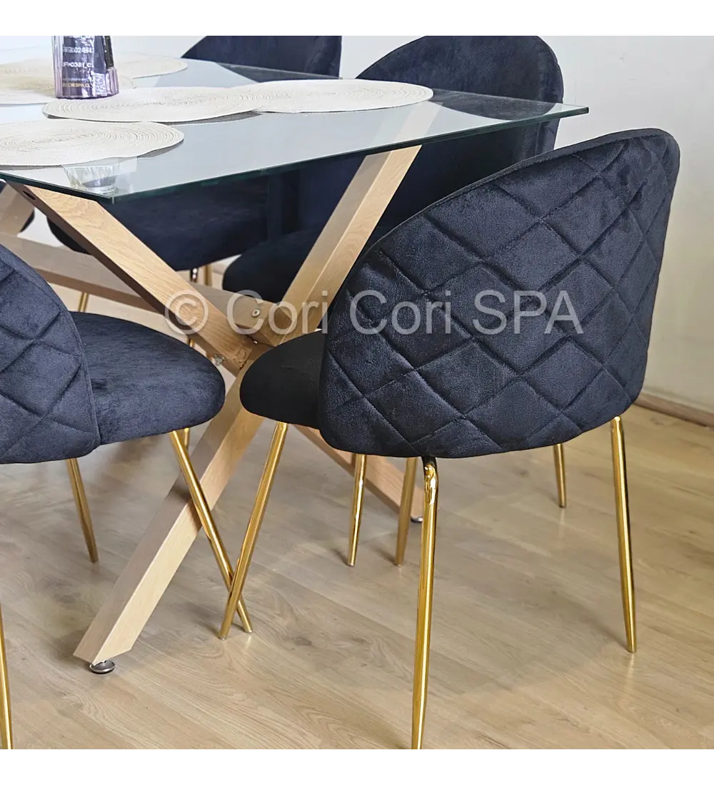 Comedor Medlock 130 x 80cm + 6 Sillas Bread Gold Velvet 