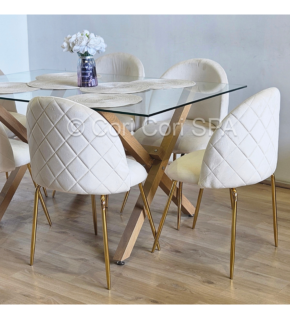 Comedor Medlock 130 x 80cm + 6 Sillas Bread Gold Velvet 