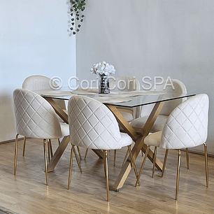Comedor Medlock 130 x 80cm + 6 Sillas Bread Gold Velvet 