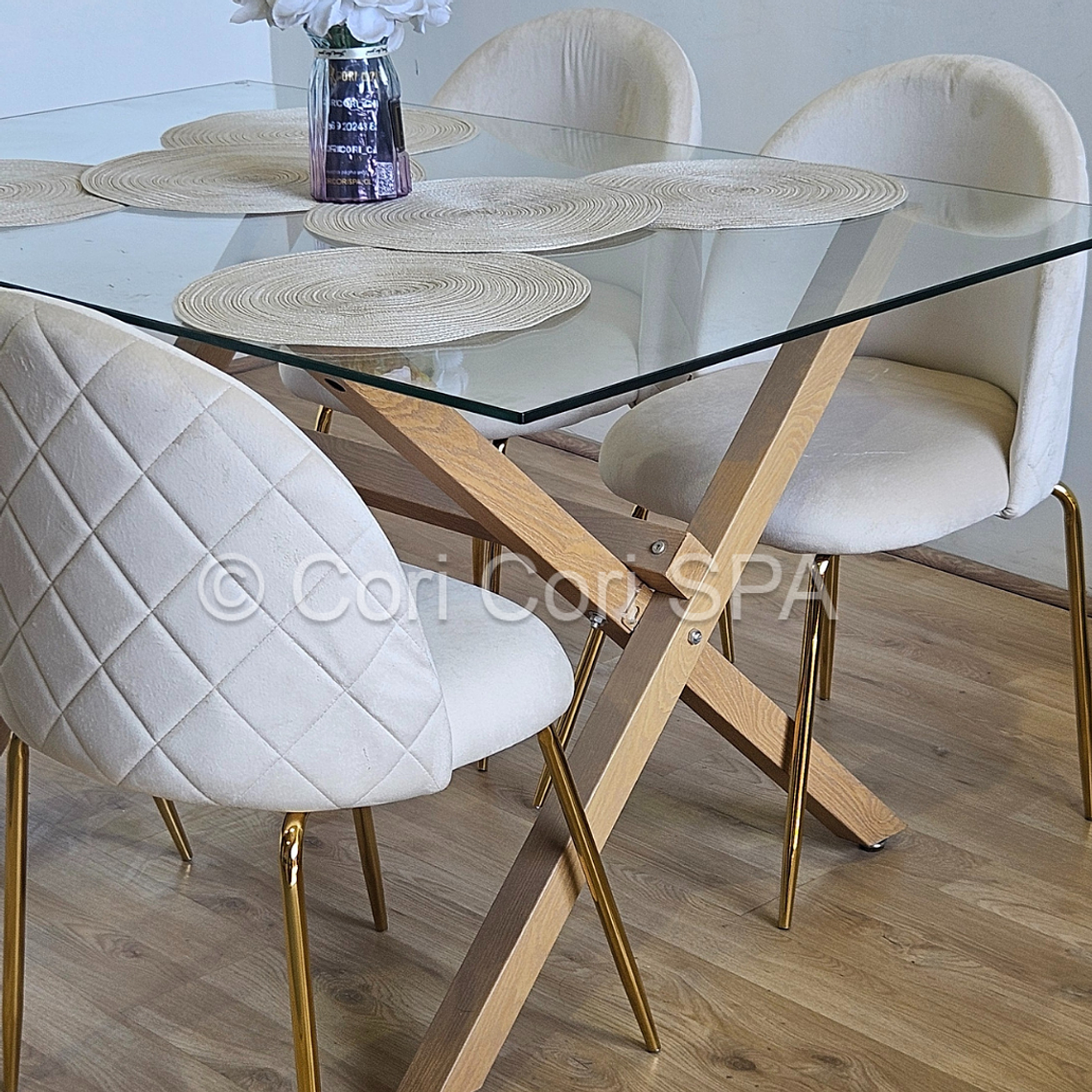 Comedor Medlock 130 x 80cm + 6 Sillas Bread Gold Velvet  7