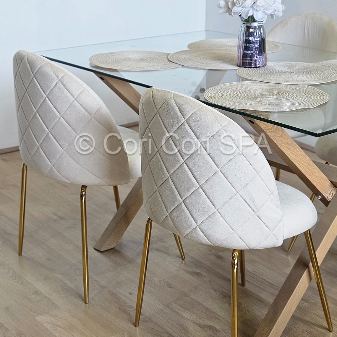 Comedor Medlock 130 x 80cm + 6 Sillas Bread Gold Velvet  8