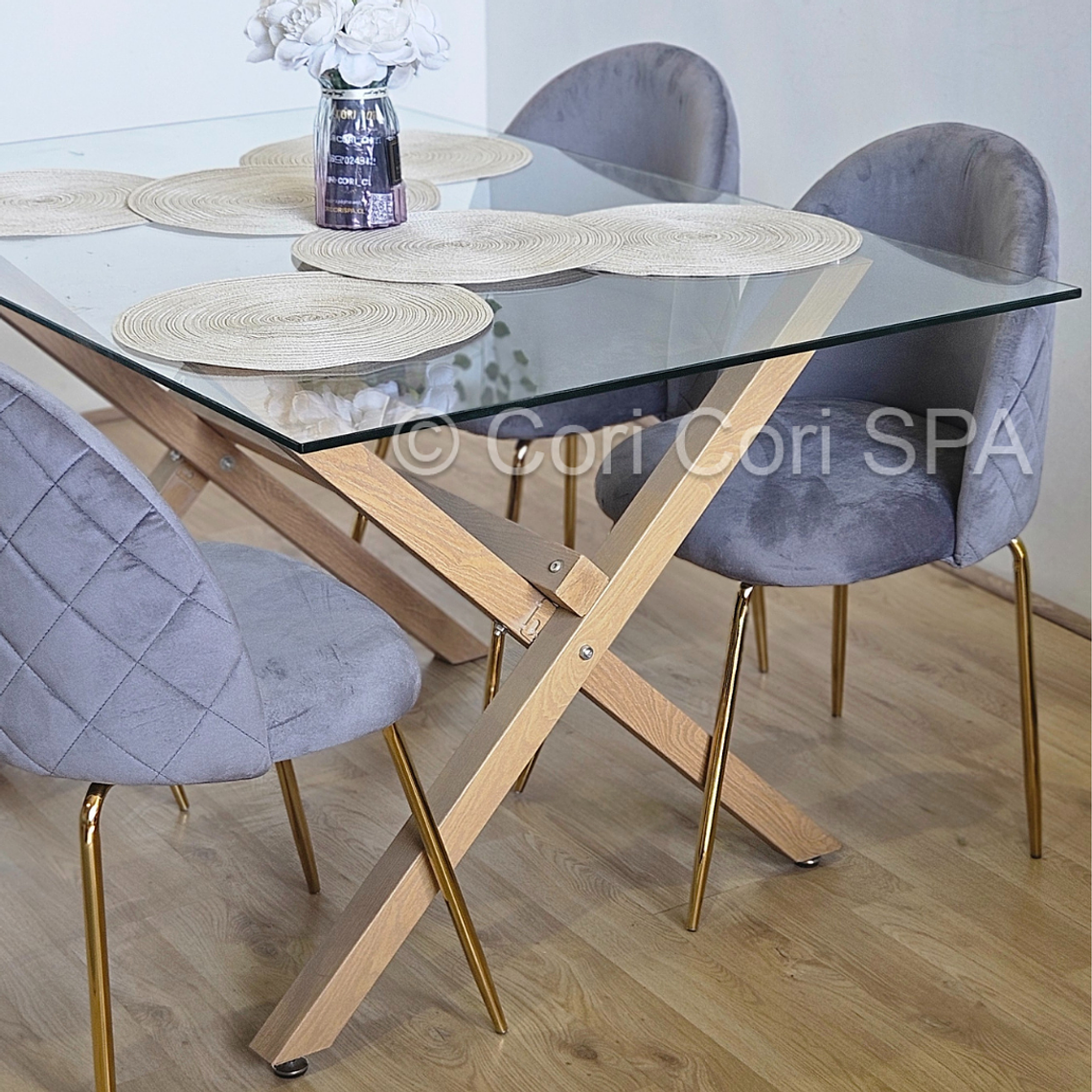 Comedor Medlock 130 x 80cm + 6 Sillas Bread Gold Velvet  10