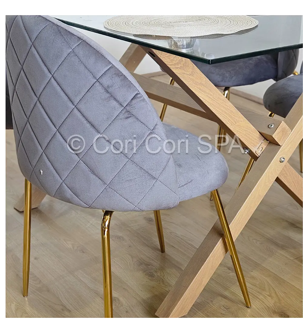 Comedor Medlock 130 x 80cm + 6 Sillas Bread Gold Velvet 