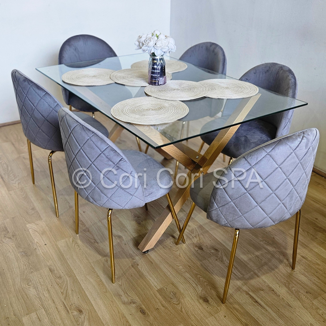 Comedor Medlock 130 x 80cm + 6 Sillas Bread Gold Velvet  12