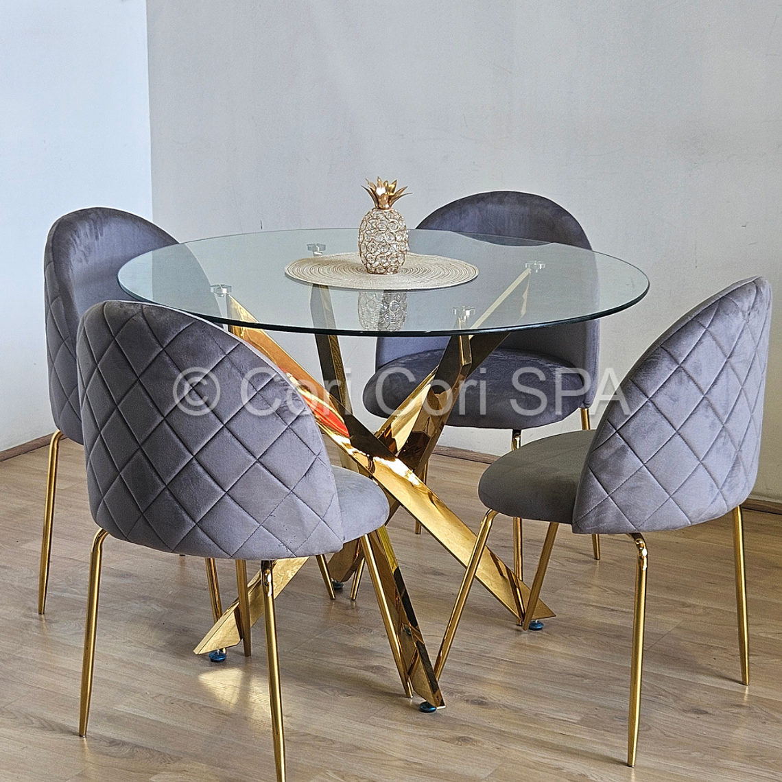 Comedor Warwick Gold 100cm + 4 Sillas Bread Gold 8
