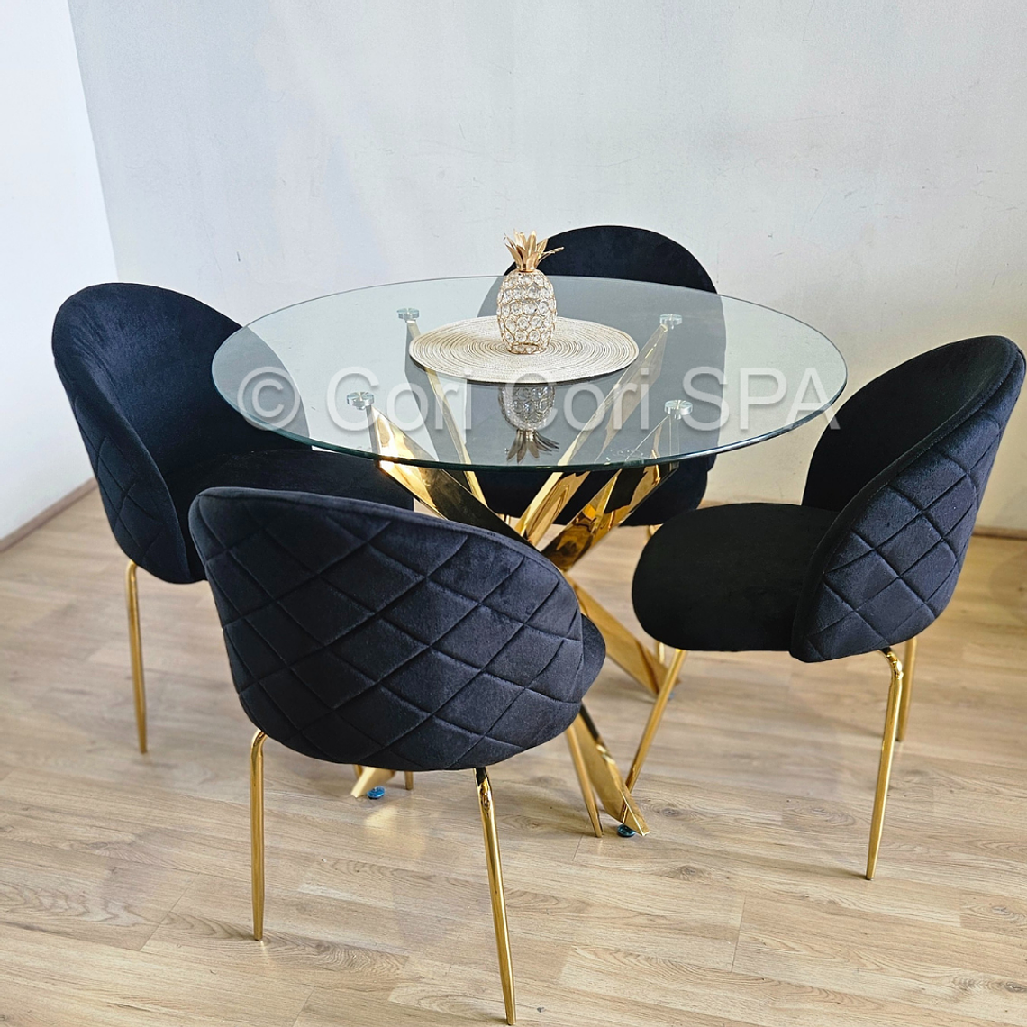 Comedor Warwick Gold 100cm + 4 Sillas Bread Gold 9