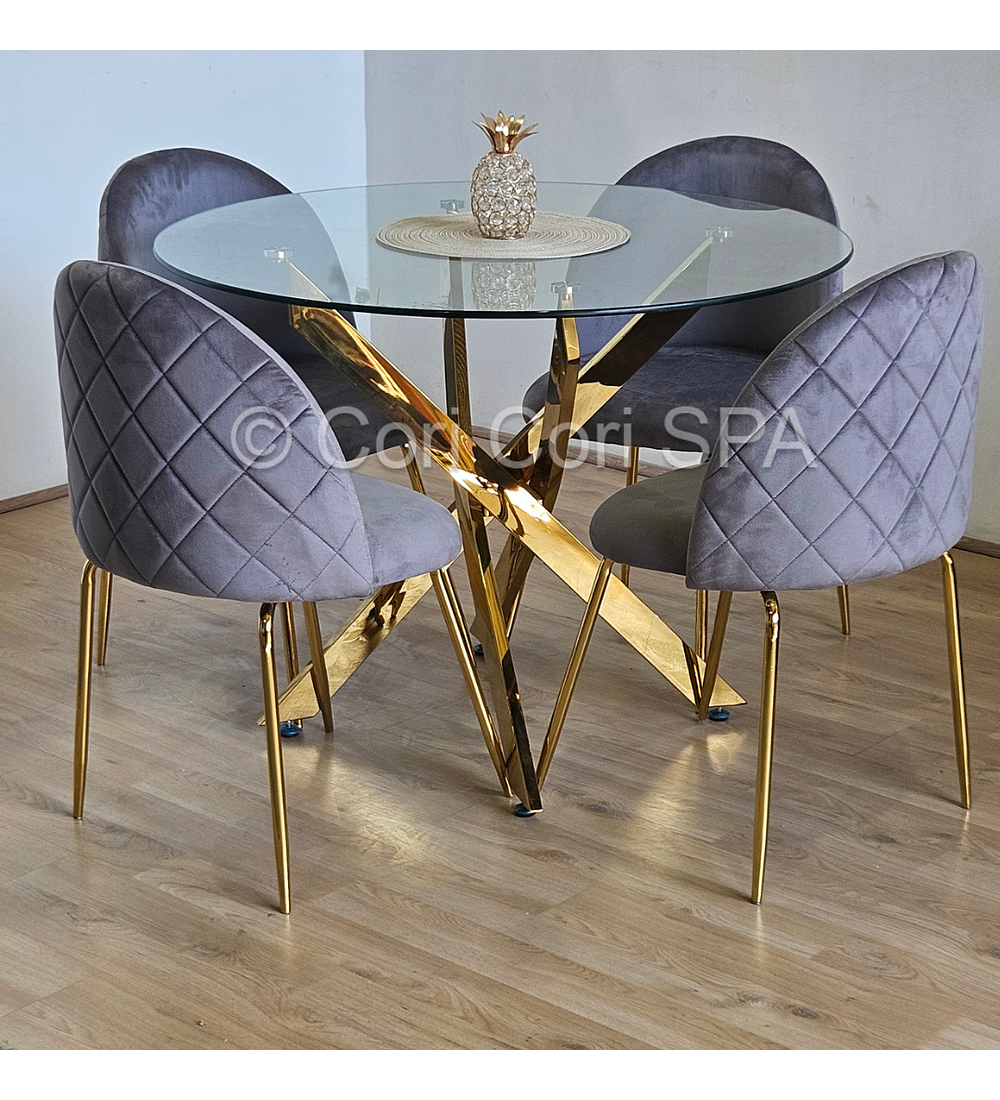 Comedor Warwick Gold 120cm + 4 Sillas Bread Gold