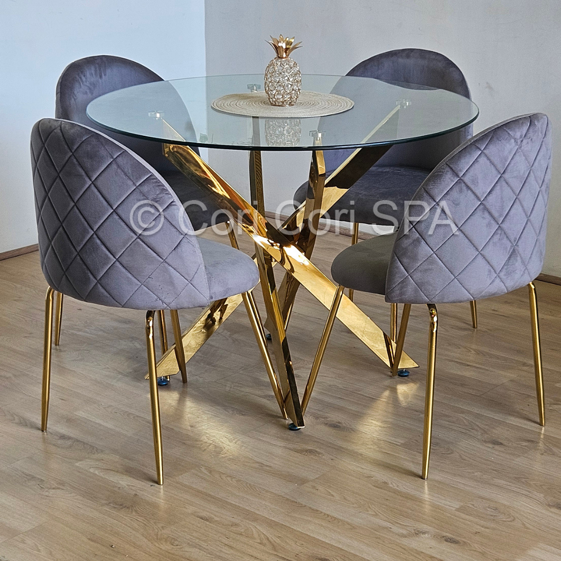 Comedor Warwick Gold 120cm + 4 Sillas Bread Gold 8