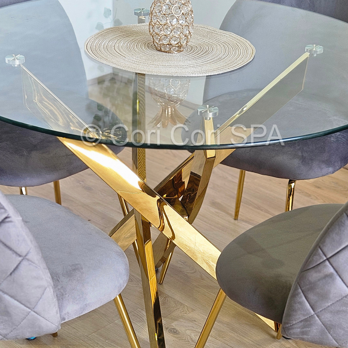 Comedor Warwick Gold 120cm + 4 Sillas Bread Gold 10