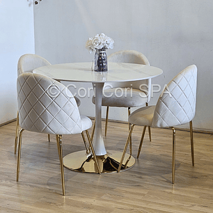 Comedor Tulip Gold Mármol 100cm + 4 Sillas Bread Gold