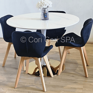 Comedor Tulip Gold Mármol 100cm + 4 Sillas Mariposa Velvet