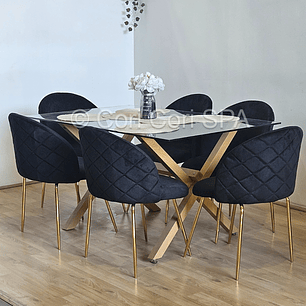 Comedor Medlock 140x90cms + 6 Sillas Bread Gold Velvet 