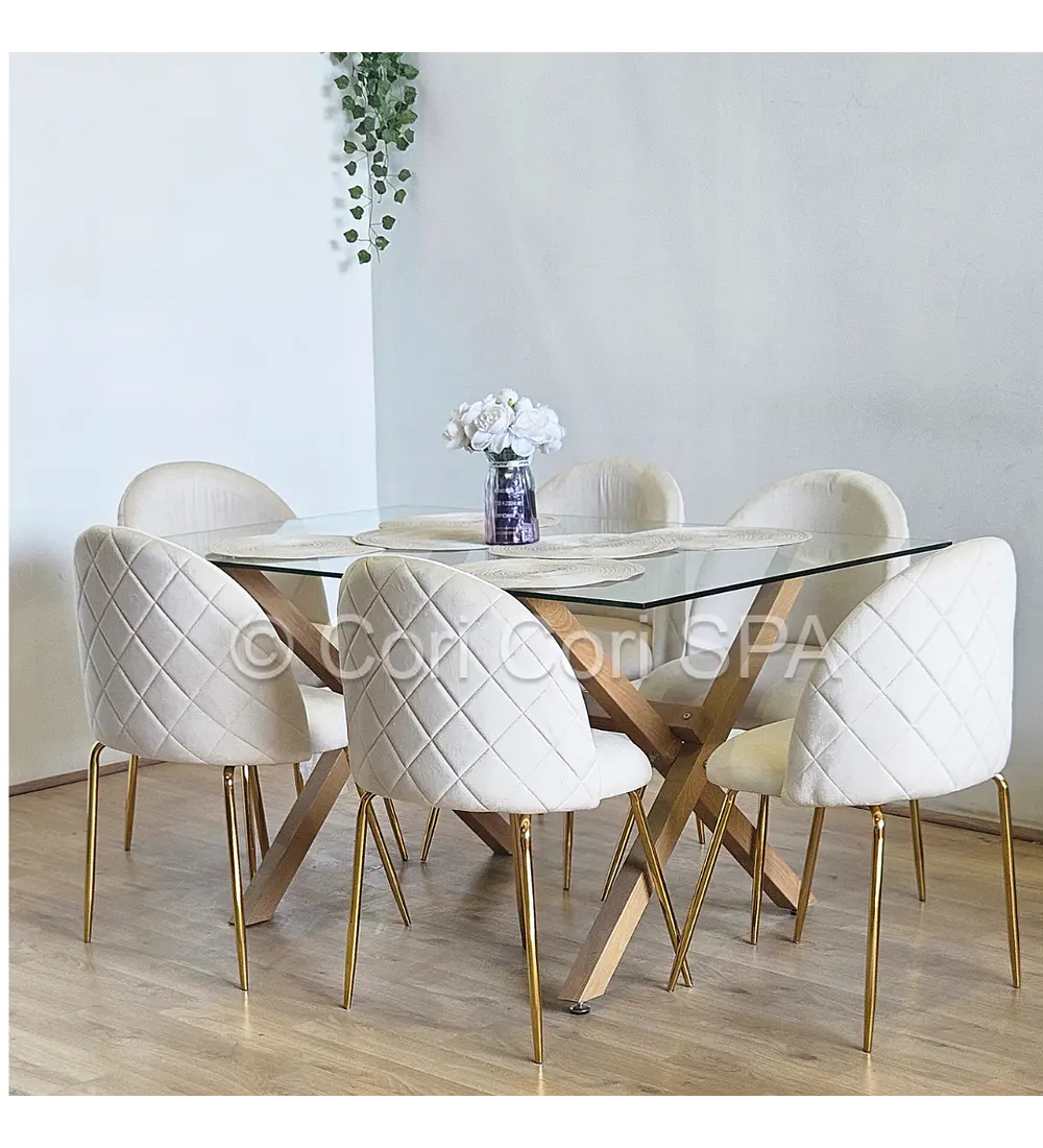 Comedor Medlock 140x90cms + 6 Sillas Bread Gold Velvet 