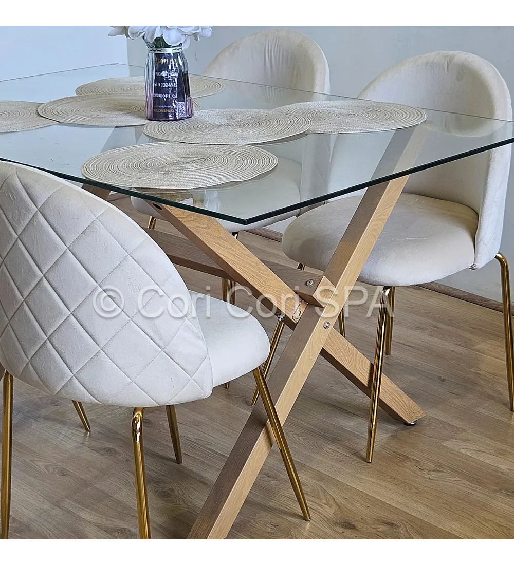 Comedor Medlock 140x90cms + 6 Sillas Bread Gold Velvet 