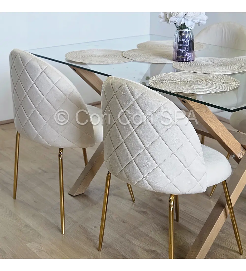 Comedor Medlock 140x90cms + 6 Sillas Bread Gold Velvet 
