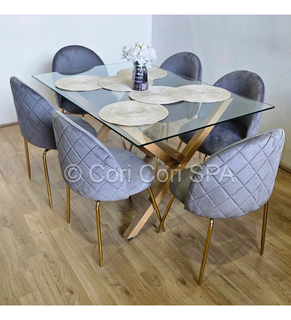 Comedor Medlock 140x90cms + 6 Sillas Bread Gold Velvet 