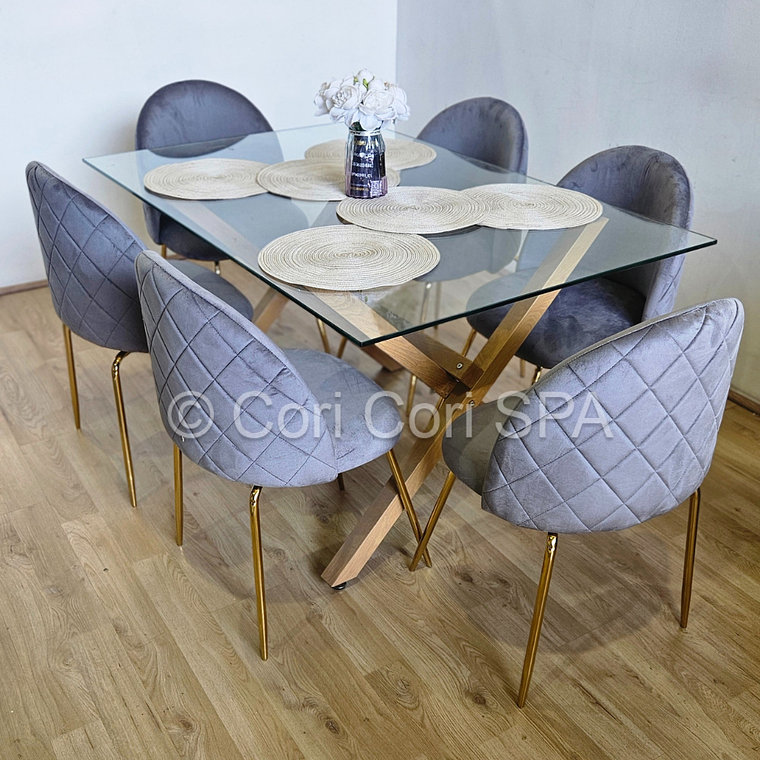 Comedor Medlock 140x90cms + 6 Sillas Bread Gold Velvet  12