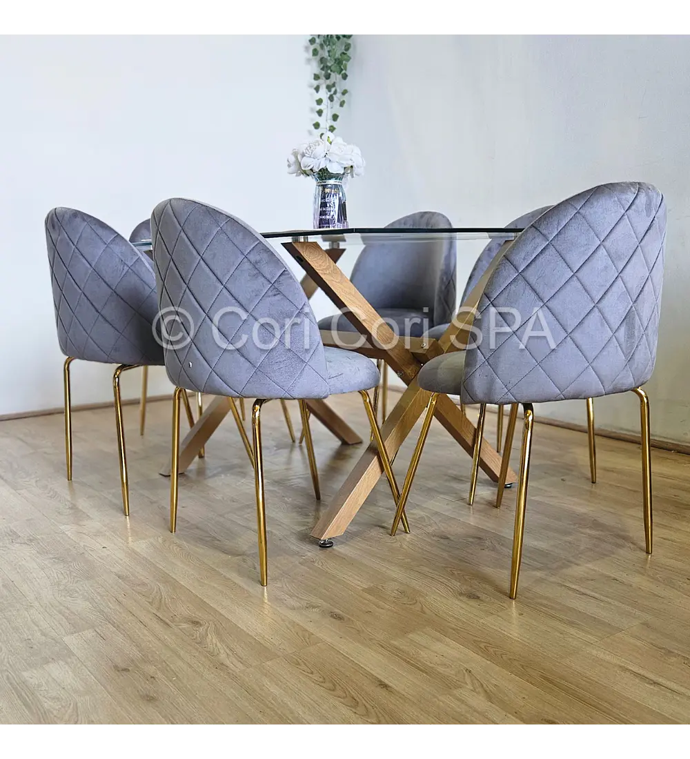 Comedor Medlock 140x90cms + 6 Sillas Bread Gold Velvet 