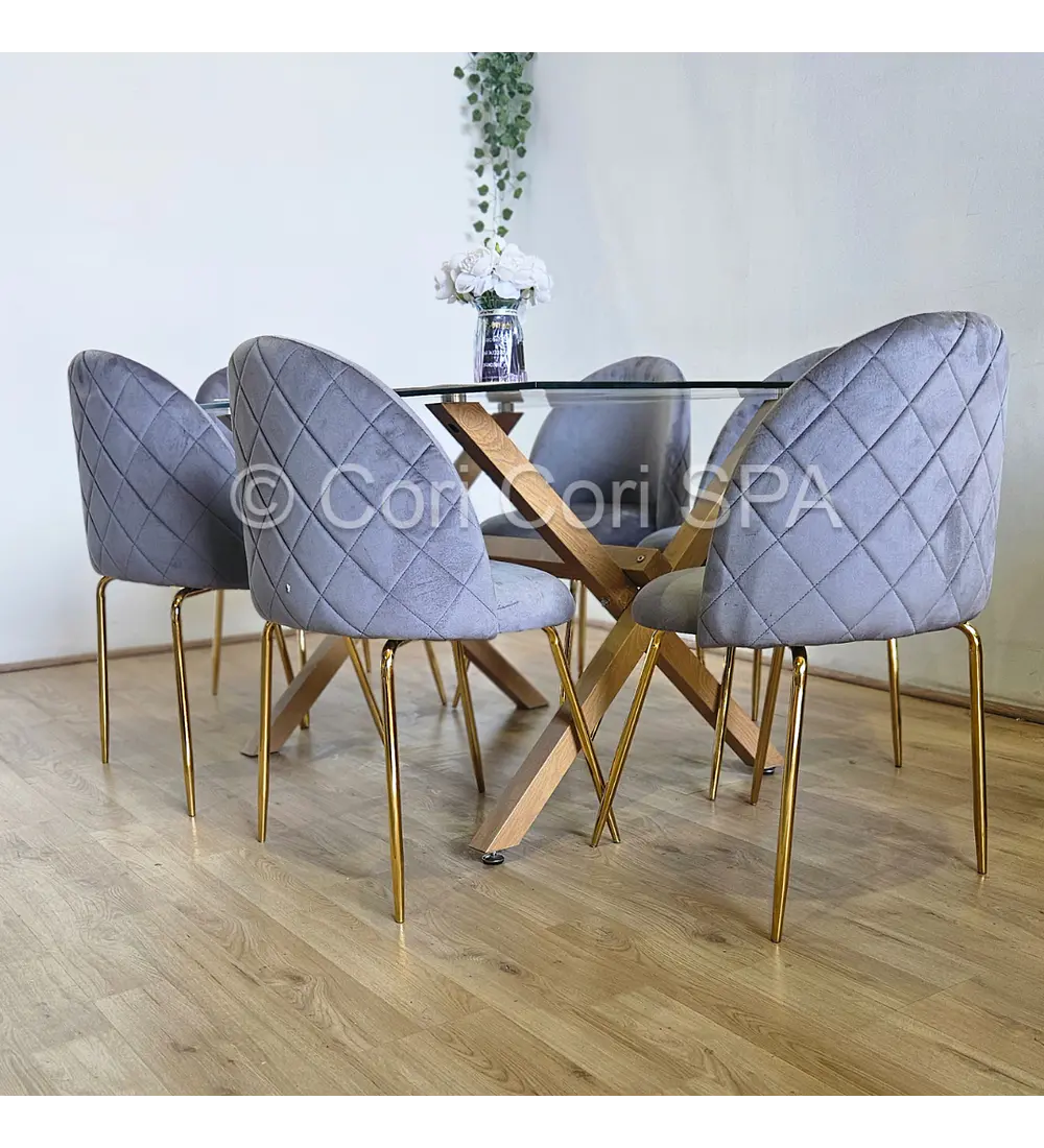 Comedor Medlock 140x90cms + 6 Sillas Bread Gold Velvet 
