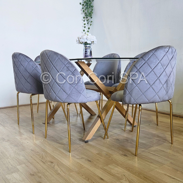 Comedor Medlock 140x90cms + 6 Sillas Bread Gold Velvet  14