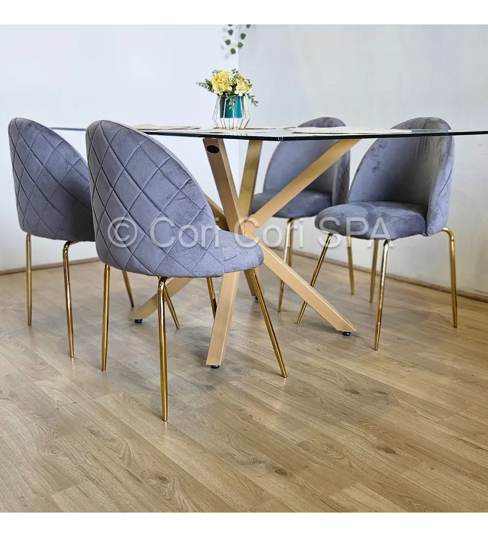 Comedor Madrid 160x90cms + 4 Sillas Bread Gold Velvet 