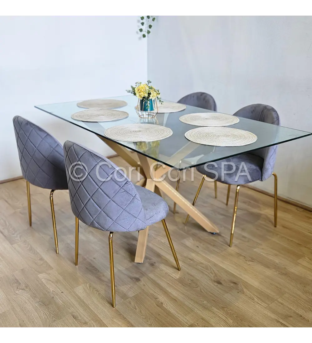 Comedor Madrid 160x90cms + 4 Sillas Bread Gold Velvet 