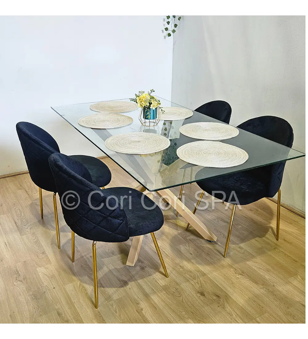 Comedor Madrid 160x90cms + 4 Sillas Bread Gold Velvet 