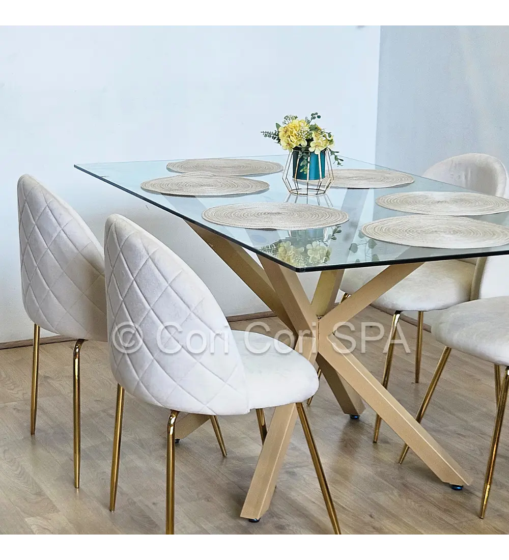 Comedor Madrid 160x90cms + 4 Sillas Bread Gold Velvet 