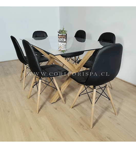 Comedor Medlock 130x80cm + 6 Sillas Capitonné Eames