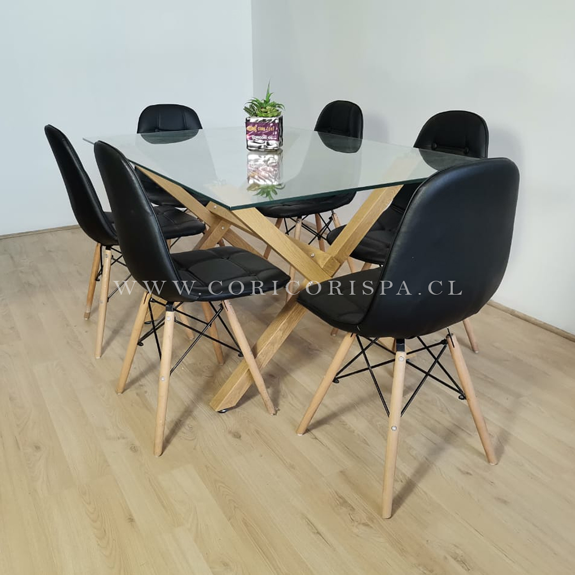 Comedor Medlock 130x80cm + 6 Sillas Capitonné Eames 1