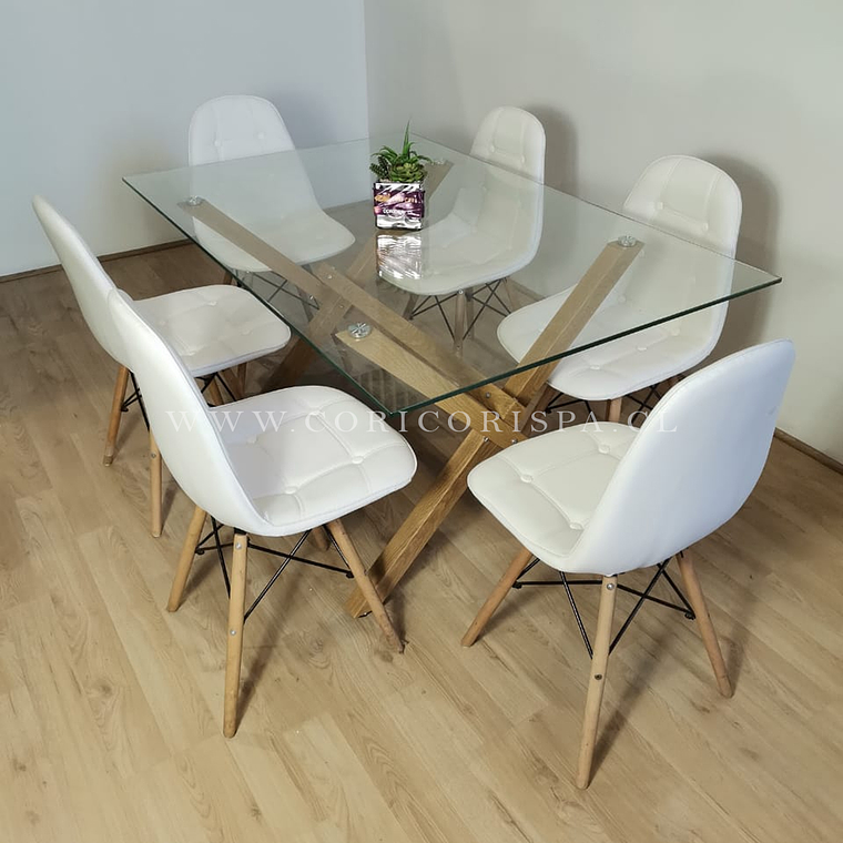 Comedor Medlock 130x80cm + 6 Sillas Capitonné Eames 2