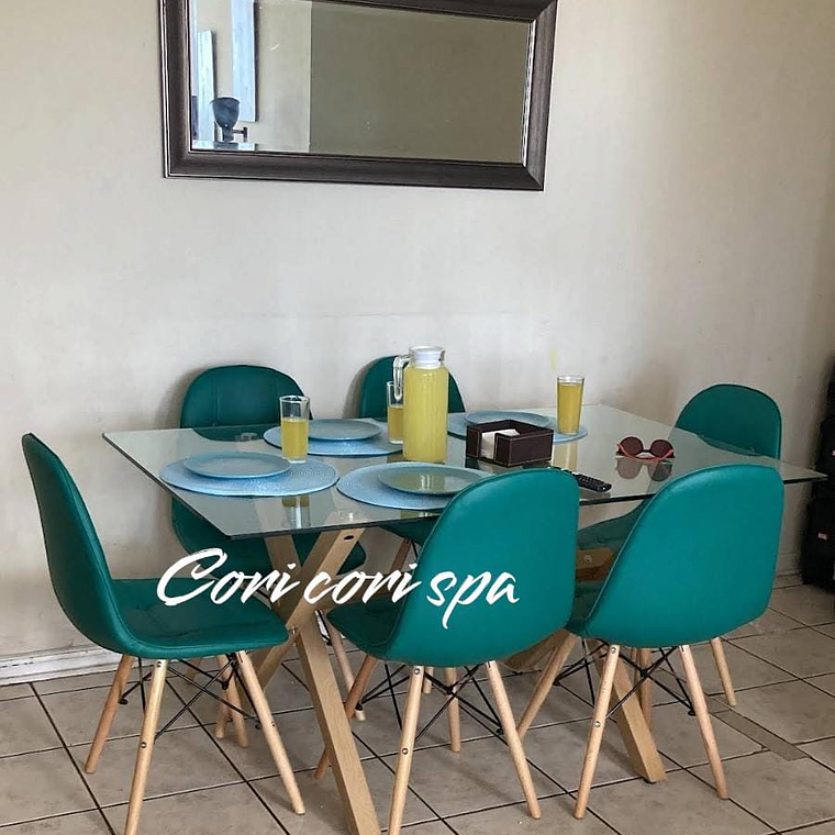 Comedor Medlock 130x80cm + 6 Sillas Capitonné Eames 4