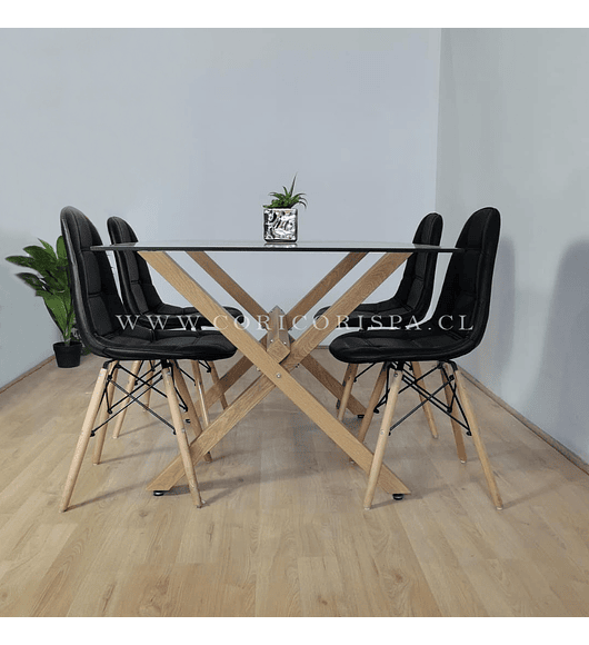 Comedor Medlock 130x80cm + 4 Sillas Capitonné Eames