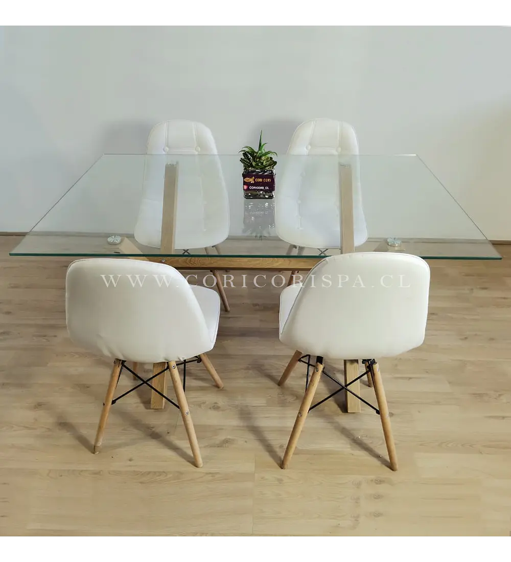 Comedor Medlock 130x80cm + 4 Sillas Capitonné Eames