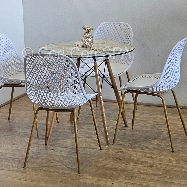 Comedor Eames Vidrio 100cm + 4 Sillas Panal 5