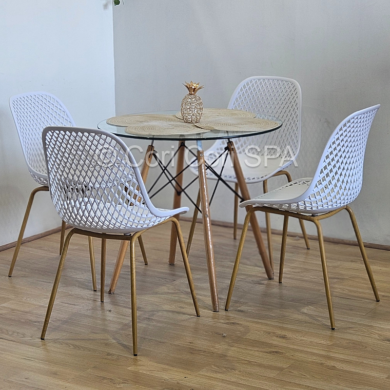 Comedor Eames Vidrio 100cm + 4 Sillas Panal 8