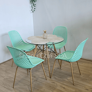 Comedor Mesa Eames Vidrio 80 cm + 4 Sillas Panal