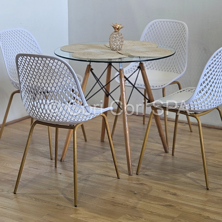 Comedor Mesa Eames Vidrio 80 cm + 4 Sillas Panal 7