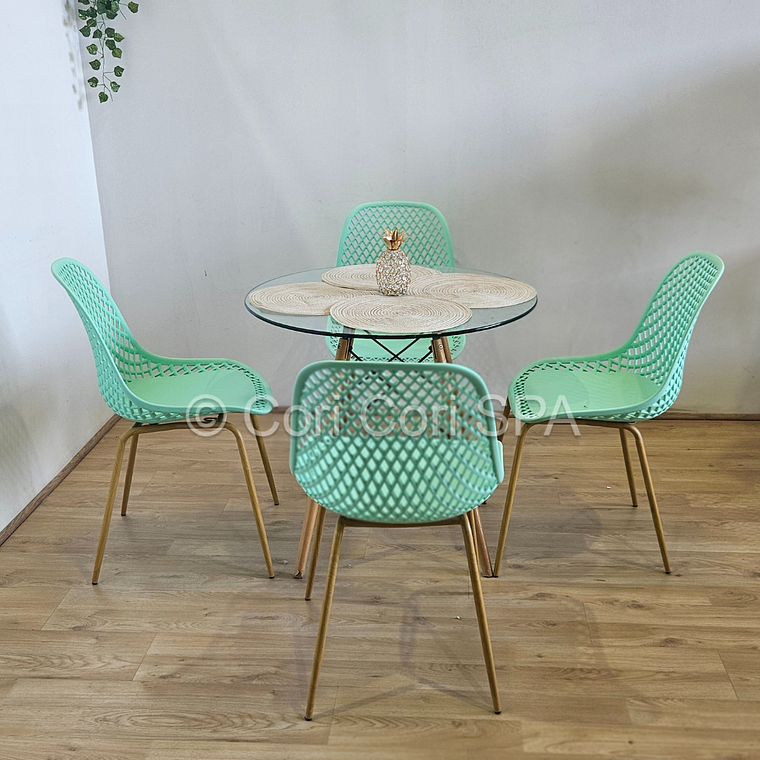Comedor Mesa Eames Vidrio 80 cm + 4 Sillas Panal 11