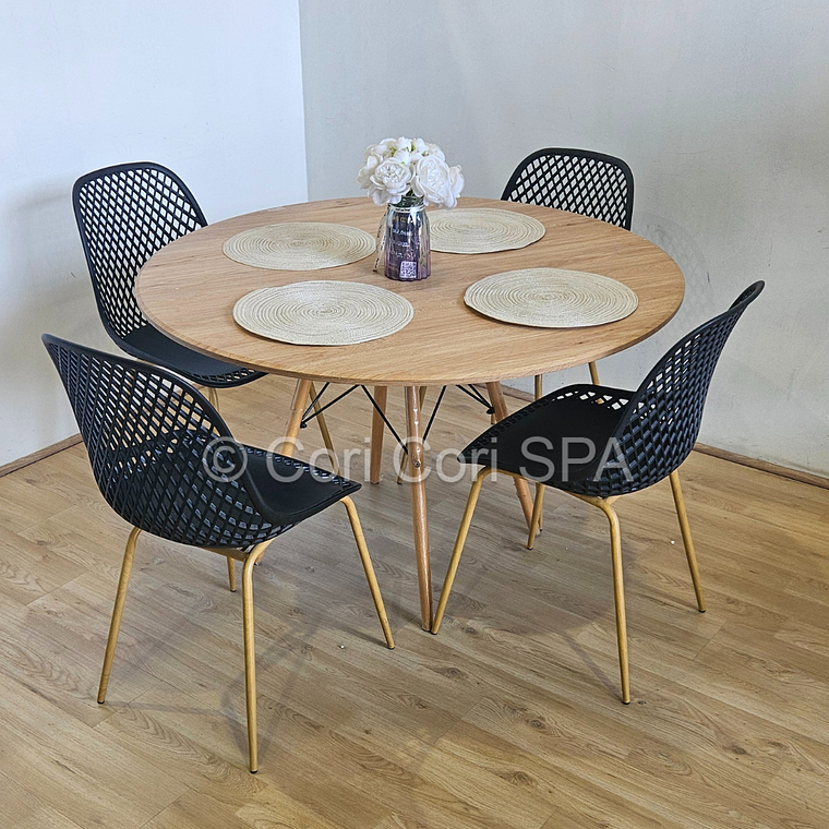 Comedor Mesa Wood 120cm + 4 Sillas Panal 4