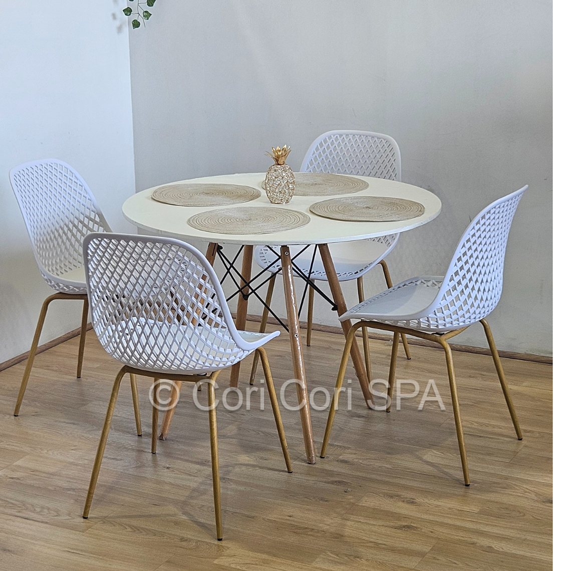 Comedor Mesa Eames Blanca 100cm + 4 Sillas Panal 8