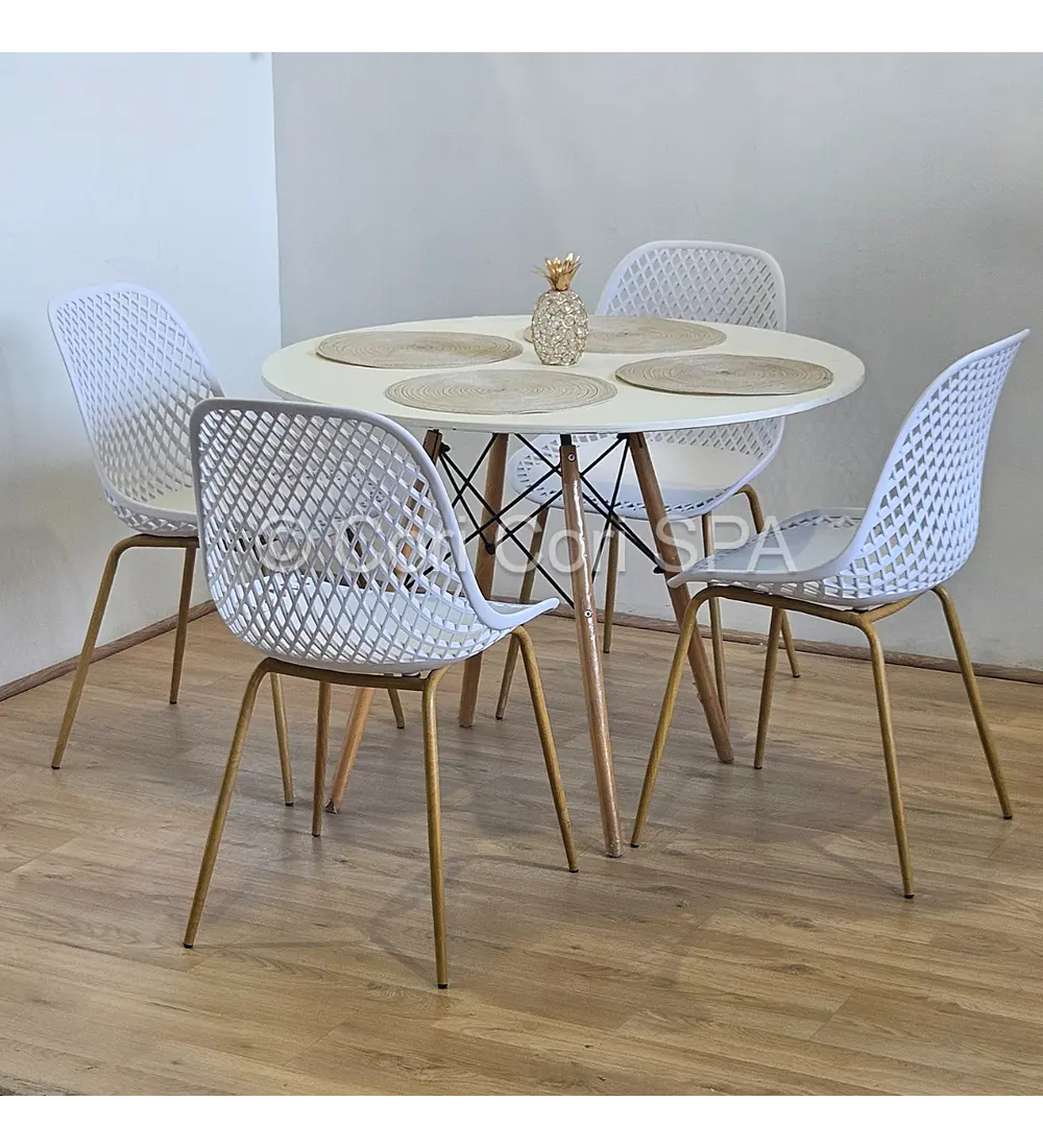 Comedor Mesa Eames Blanca 100cm + 4 Sillas Panal