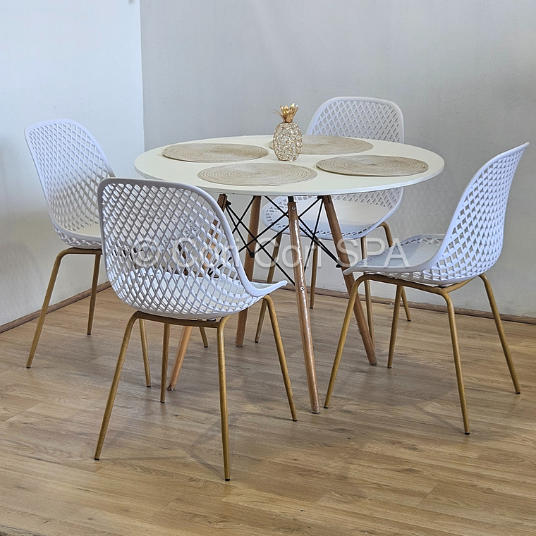 Comedor Mesa Eames Blanca 100cm + 4 Sillas Panal 9