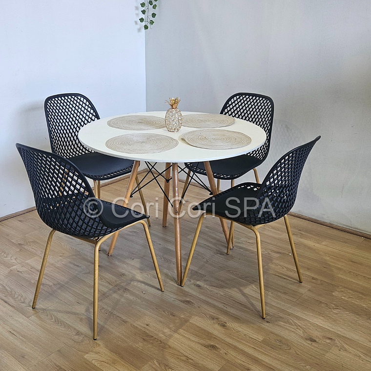Comedor Mesa Eames Blanca 100cm + 4 Sillas Panal 10