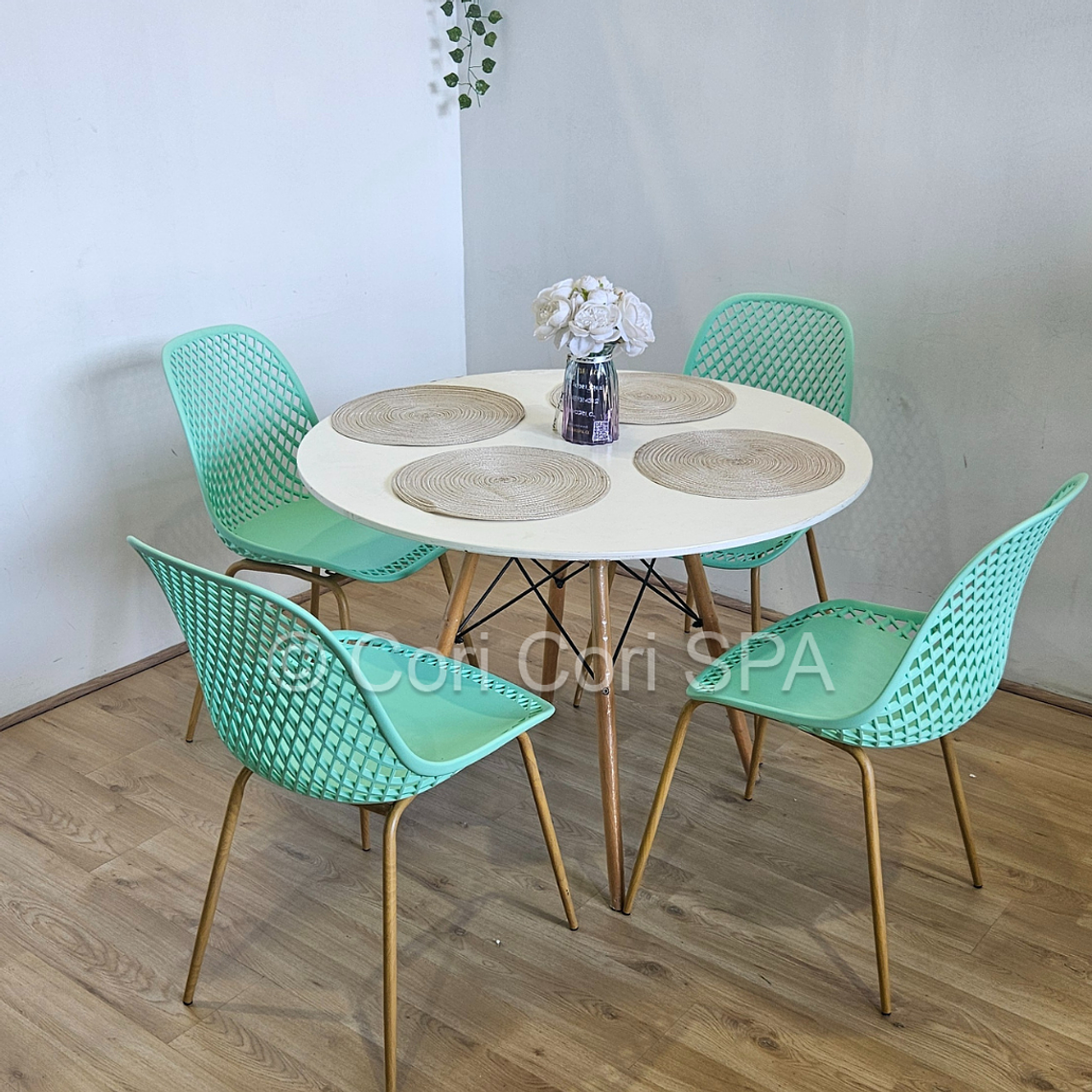 Comedor Mesa Eames Blanca 100cm + 4 Sillas Panal 1