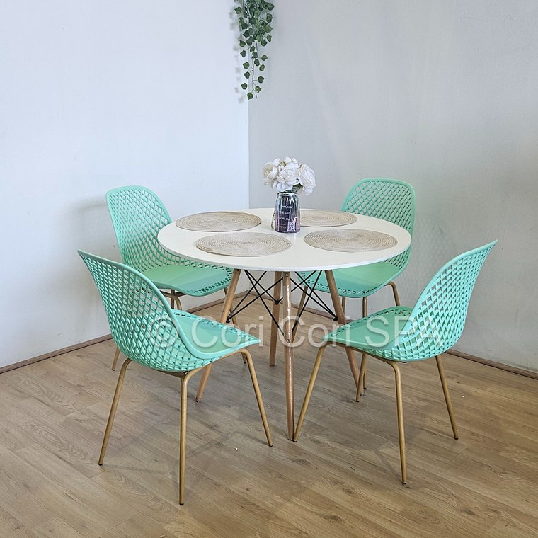 Comedor Mesa Eames Blanca 80cm + 4 Sillas Panal 12