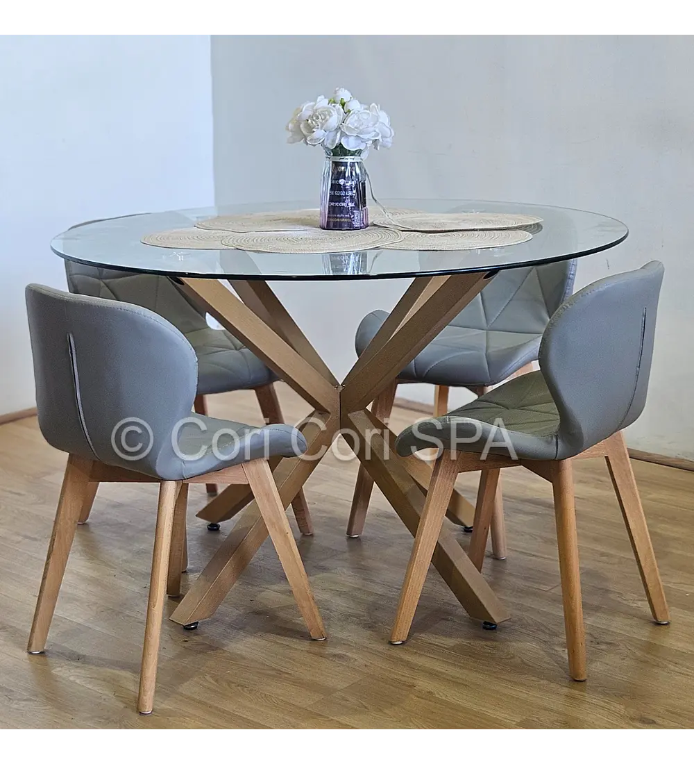 Comedor Mesa Warwick 120 + 4 Sillas Mariposa Wood 