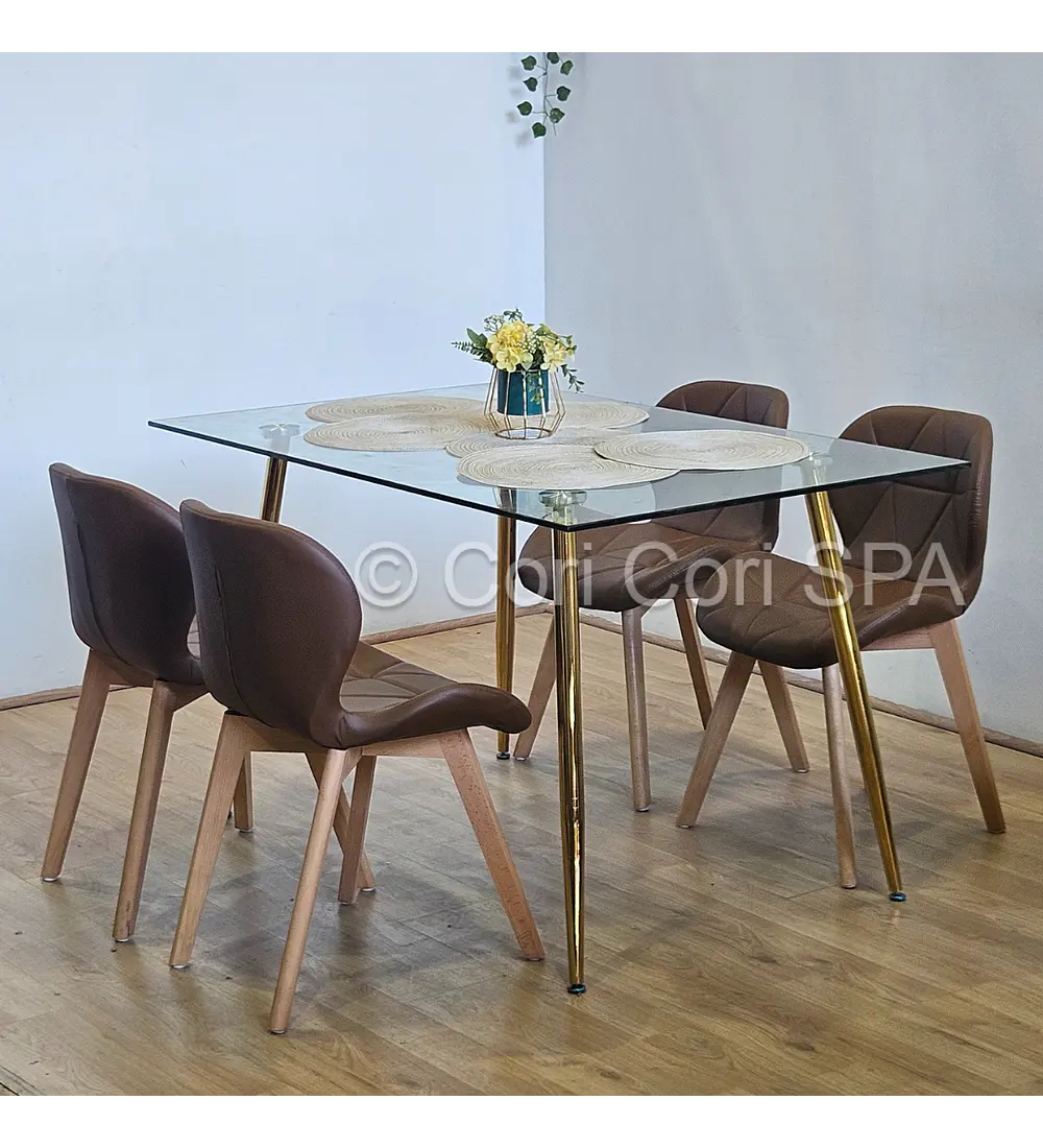Comedor Rubi Gold 130x80cms + 4 Sillas Mariposa Wood
