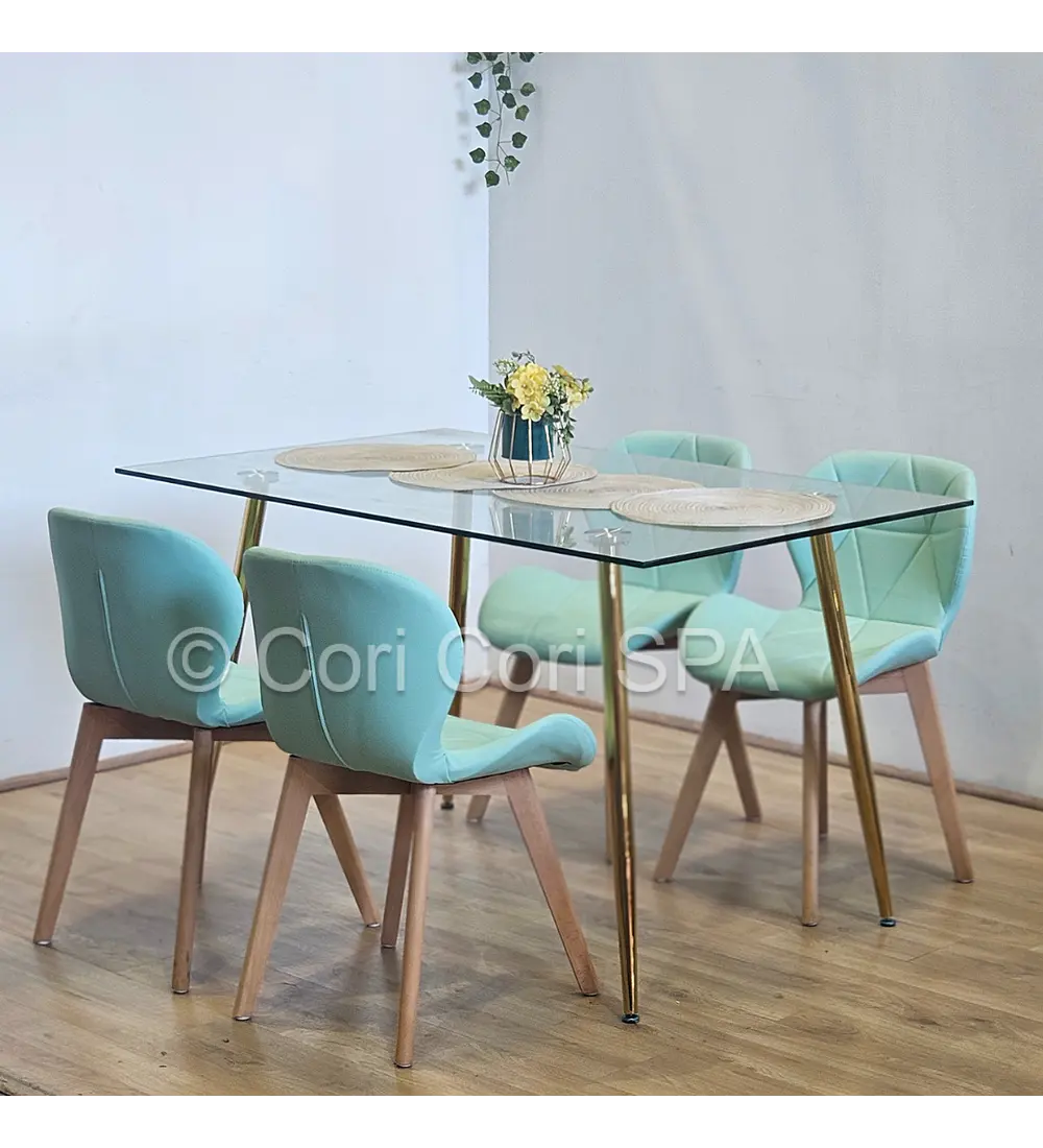 Comedor Rubi Gold 130x80cms + 4 Sillas Mariposa Wood